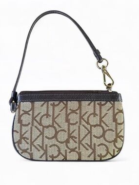 Calvin Klein Brown Logo Mini Wristlet with Gold Hardware